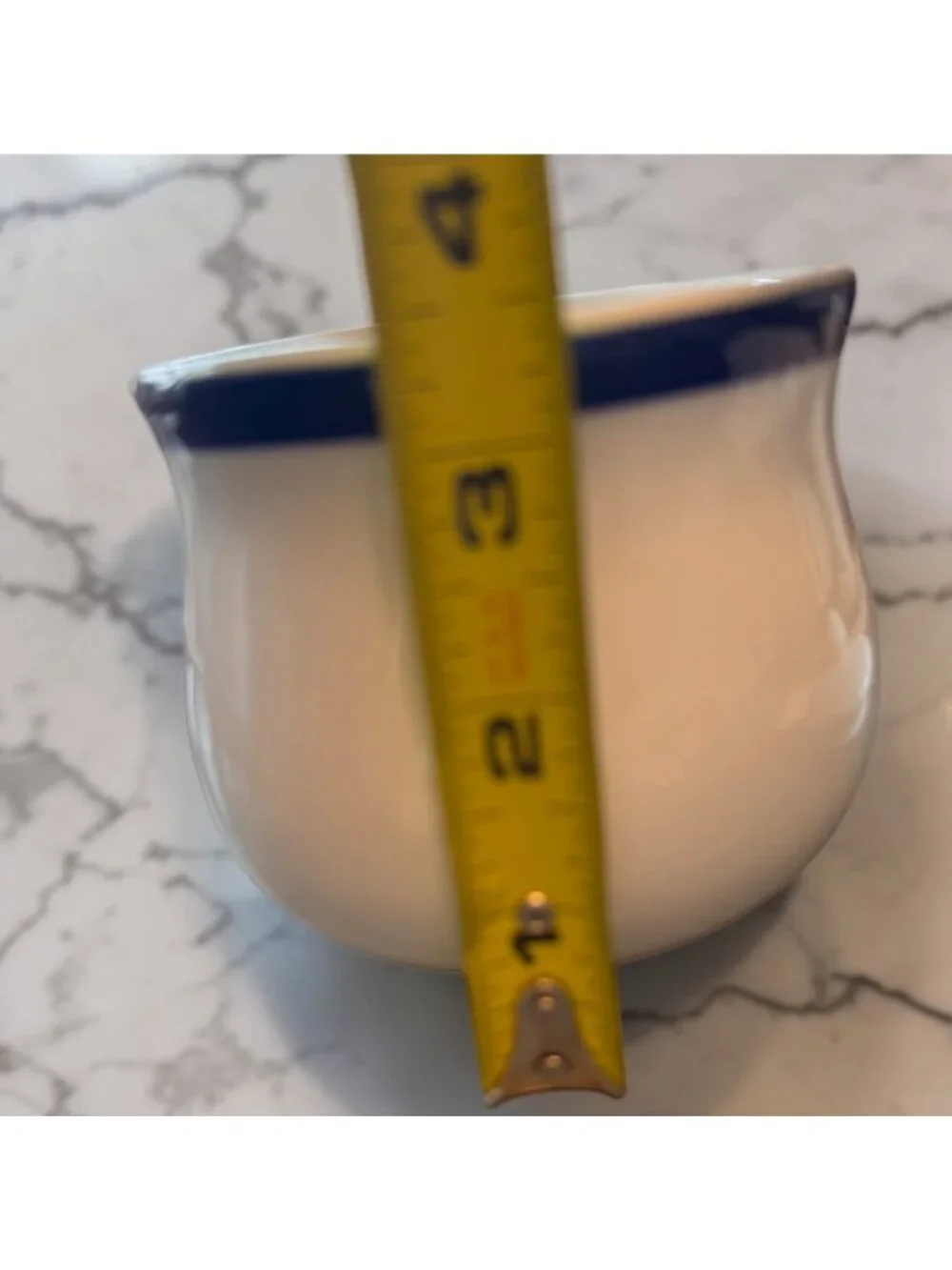 Pottery Barn White Ceramic Sugar Bowl With Lid Blue Rim 4 Inches Tall Made In Ch